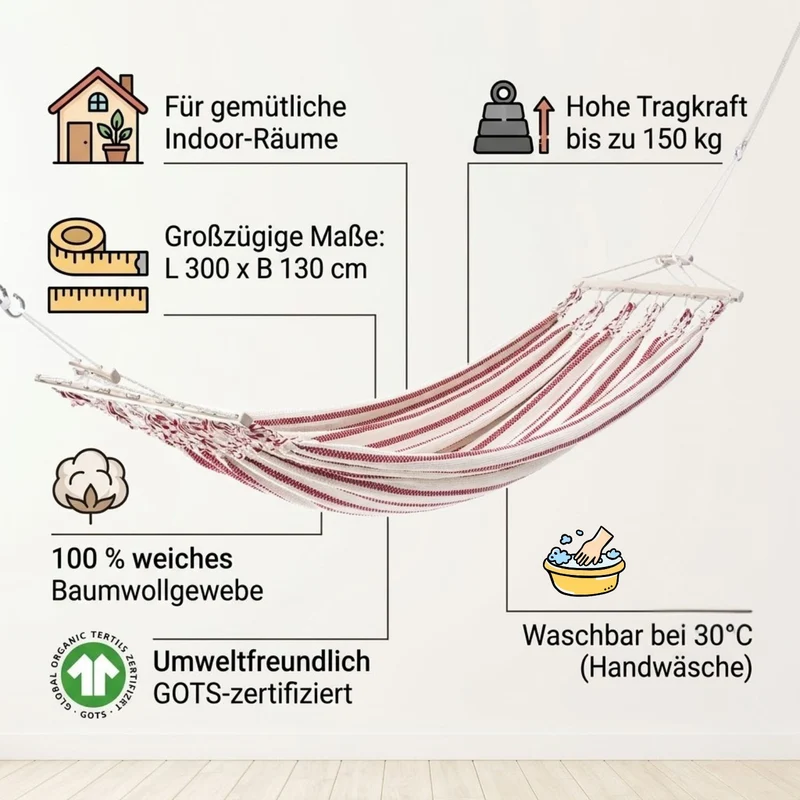 Einzelhängematte 'Relax' | verschiedene Designs | L 300 x B 130 cm | 100% Baumwollgewebe | Made in Austria