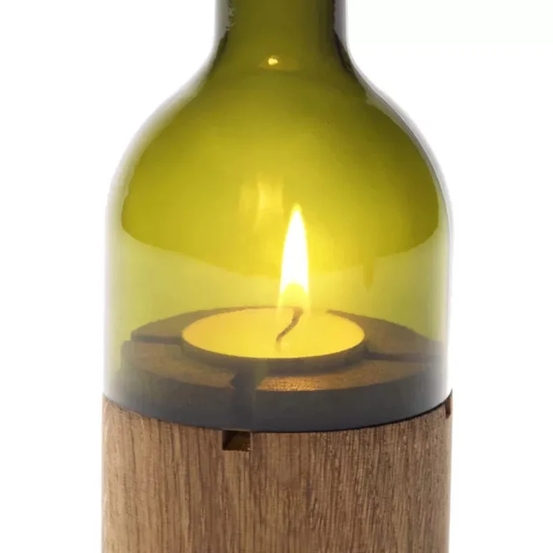 Windlicht 'Windy' | in verschiedenen Farben | Glas und geölte Eiche | H 28 cm Ø 7,5 cm | Made in Germany