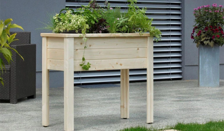 Kräuterhochbeet 'Herb' | massive Gebirgsfichte | inkl. wasserdichter Wanne | L 89 x B 40 x H 80 cm | ca. 40 Liter | mit oder ohne Rollen | Handarbeit aus Österreich