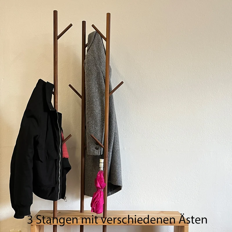 Massivholz Garderobe/Sitzbank 'MyStyle - Large' | L 150 x T 50 x H 45 cm | in verschiedenen Holzarten und Stärken | mit verschiedenen Kleiderstangen aus Nussholz | Made in Austria