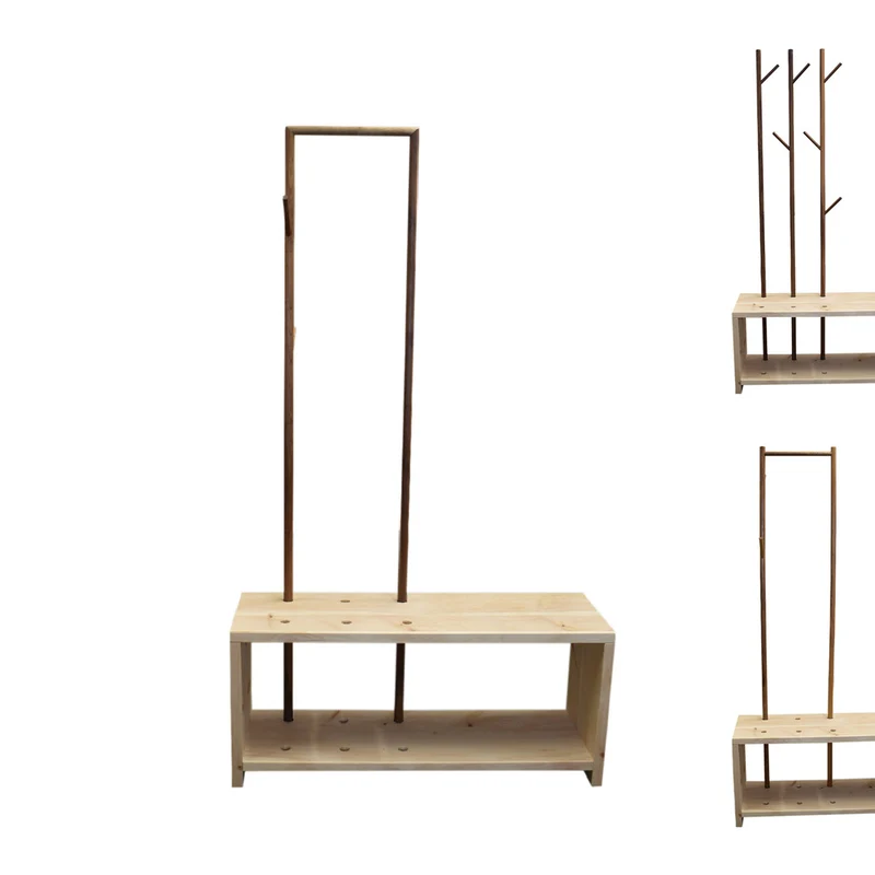 Massivholz Garderobe/Sitzbank 'MyStyle - Medium' | L 100 x T 30 x H 45 cm | in verschiedenen Holzarten und Stärken | mit verschiedenen Kleiderstangen aus Nussholz | Made in Austria