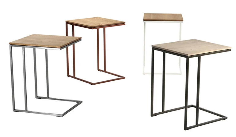 Beistelltisch KUUB | Designtisch aus Naturstahl mit Eichenplatte | verschiedene Ausführungen