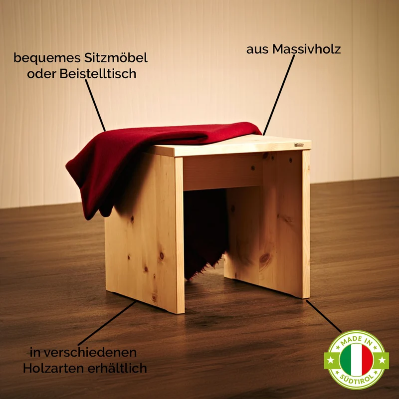 Hocker / Beistelltisch 'Homerest' aus Massivholz | Fichte, Buche, Zirbe oder Eiche| B 45 x T 45 x H 45 cm | Made in Sütdirol
