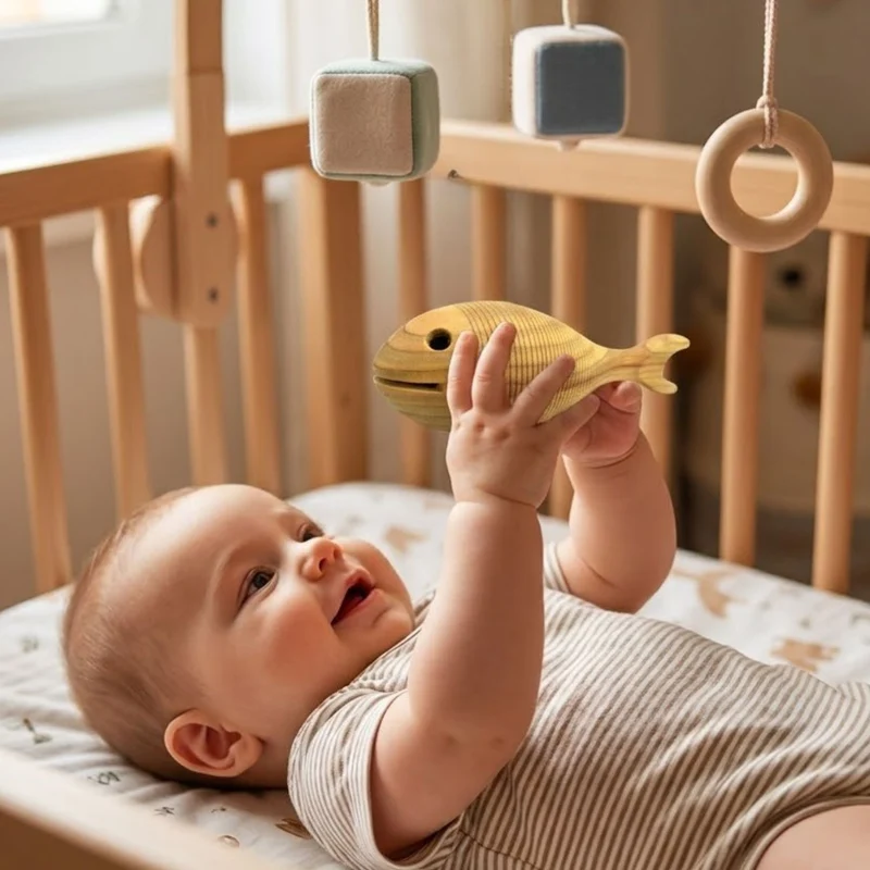 Urfisch, Baby-Holz-Greifling | 'Fish & Grip'| aus heimischen Obsthölzern | DM 4,8 x L 13,5 cm | Made in Germany