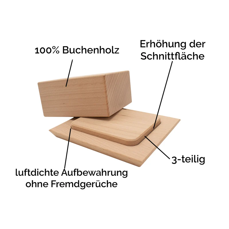 Butterdose ‘Breakfast’ aus 100% unbehandeltem Buchenholz | für 125 g Butterwürfel | 3-teilig | umweltfreundlich und robust | Made in Austria