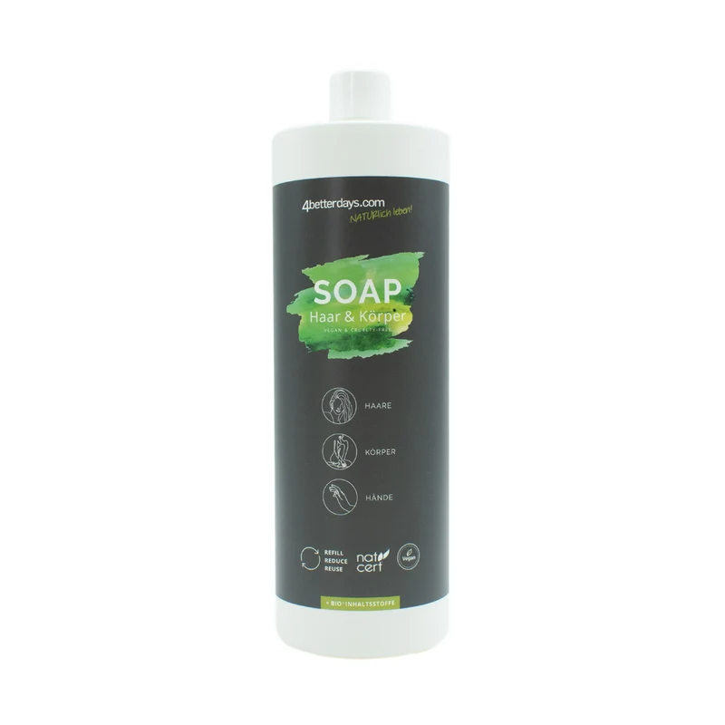 Naturliche Seife für Körper, Haar & Hände | Refill-Reinigungspflege | für Groß und Klein | Nachfüll-Spender | 1 Liter | Hergestellt in Österreich