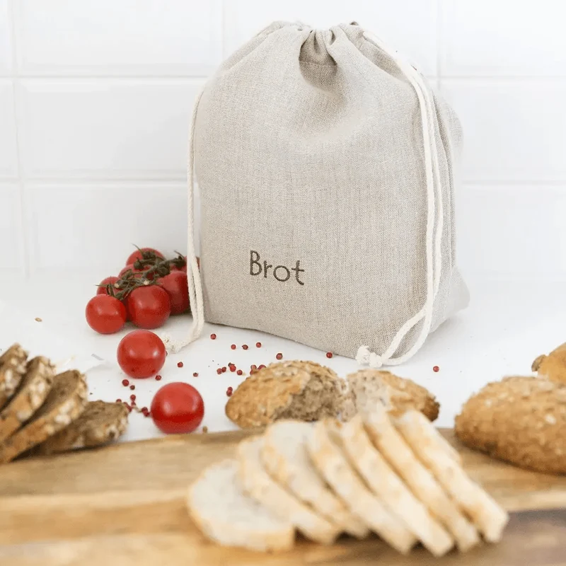 Brotkorb und Brottasche aus Leinen, Motiv "Natur"