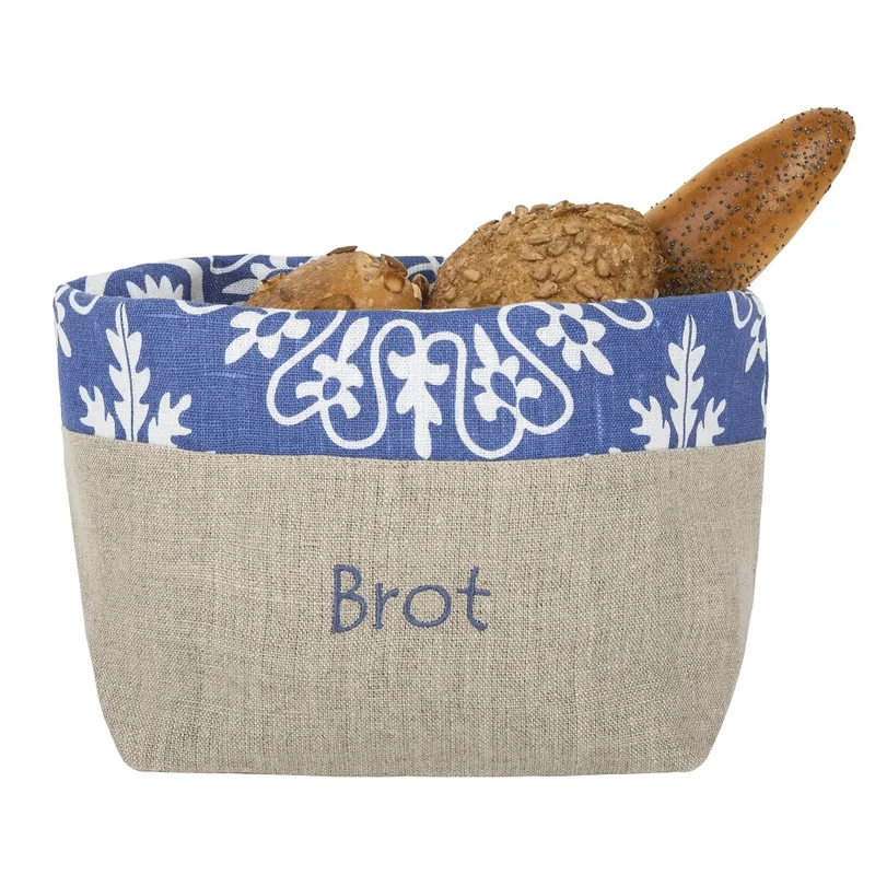 Brotkorb und Brottasche aus Leinen, Motiv "Azur"