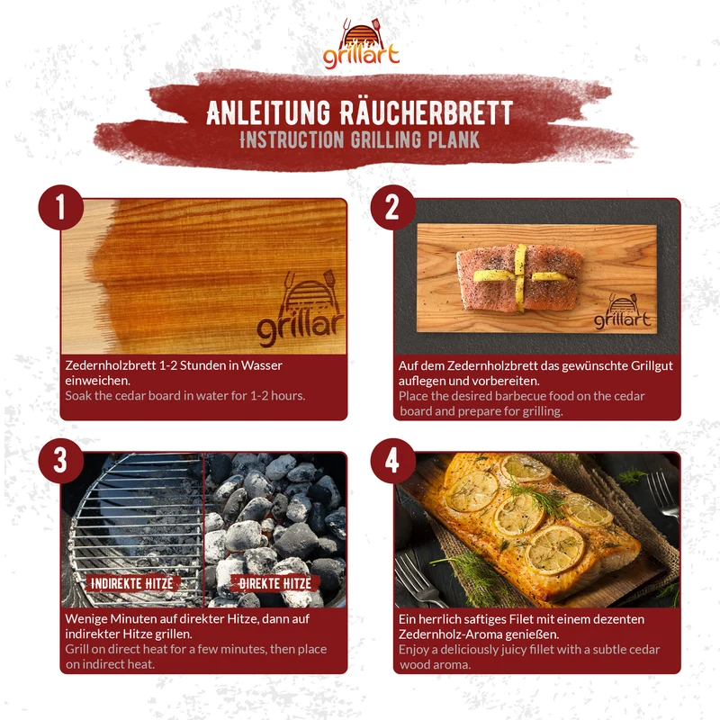 Zedernholzbretter zum Grillen – aus 100% natürlichem Western Red Zedernholz - 2er Set XXL 30 x 20 x 1 cm