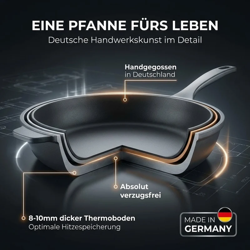 Lieblingspfanne Bratpfanne 24-28 cm Ø - flach oder hoher Rand - Für alle Herdarten & Induktion - mit Glasdeckel & 4D Antihaft-Veredelung - für krosses Anbraten & Röstaromen