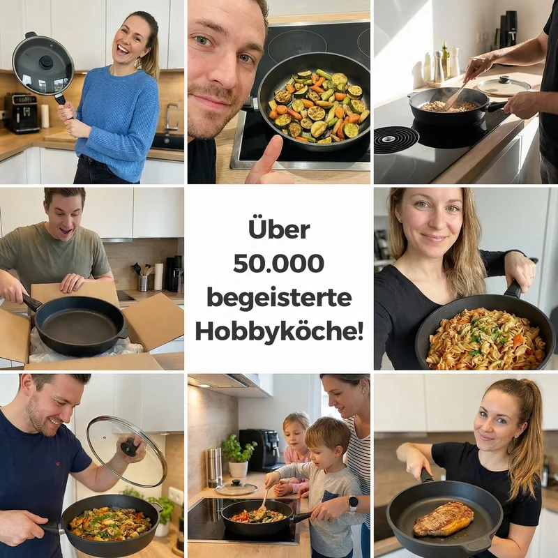 Lieblingspfanne Bratpfanne 24-28 cm Ø - flach oder hoher Rand - Für alle Herdarten & Induktion - mit Glasdeckel & 4D Antihaft-Veredelung - für krosses Anbraten & Röstaromen