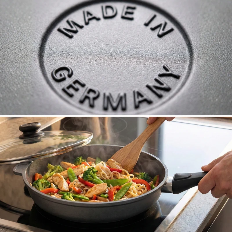 Lieblingspfanne Bratpfanne 24-28 cm Ø - flach oder hoher Rand - Für alle Herdarten & Induktion - mit Glasdeckel & 4D Antihaft-Veredelung - für krosses Anbraten & Röstaromen