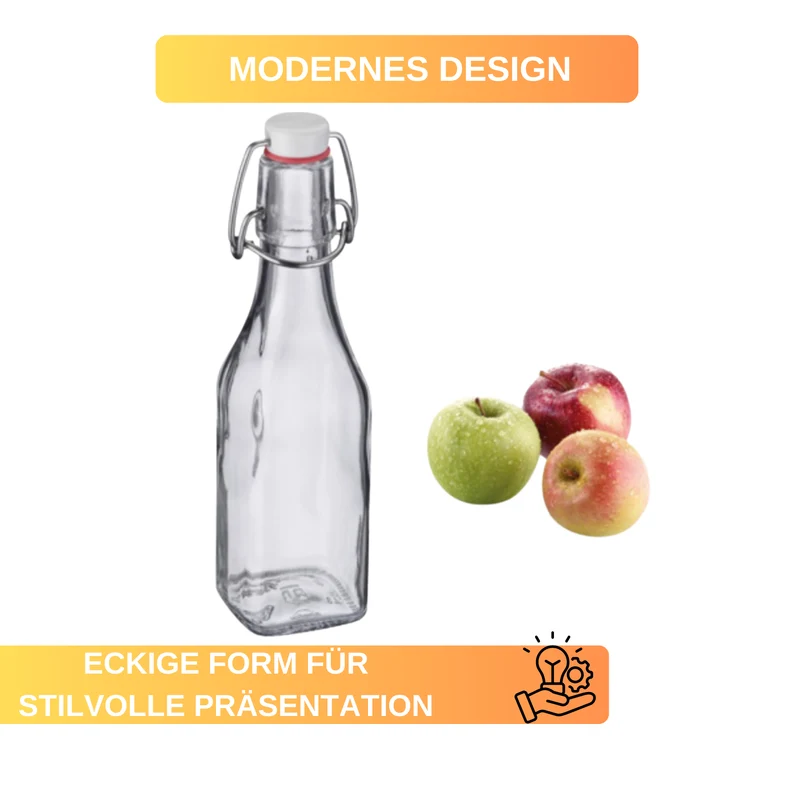 Bügelverschluss-Flasche eckig – vielseitig & dicht, 250 ml / 500 ml / 1000 ml Glasflasche