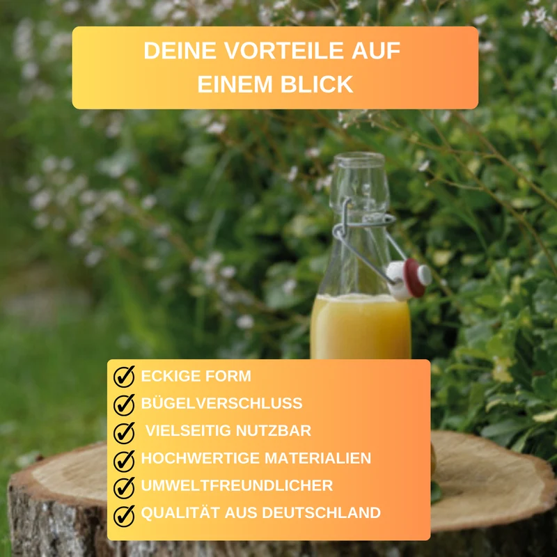 Bügelverschluss-Flasche eckig – vielseitig & dicht, 250 ml / 500 ml / 1000 ml Glasflasche