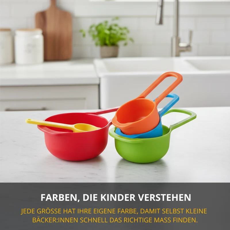 Thiru Messlöffel-Set Matroschka 6-tlg. – farbige Messbecher 7,5–250 ml, stapelbar & platzsparend