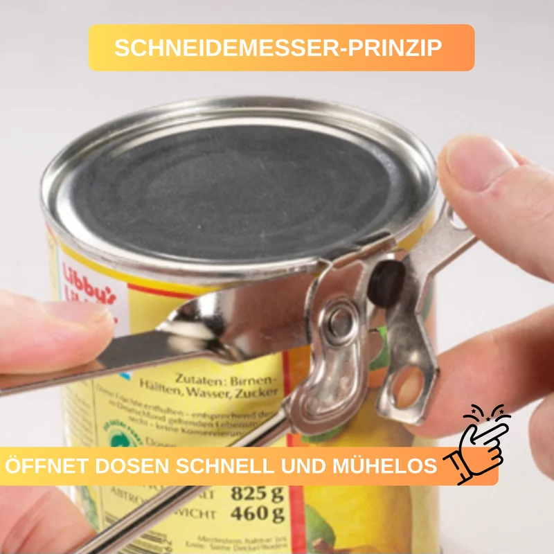 Zangendosenöffner mit Flaschenöffner – gehärtetes Schneidemesser & Zahnrad • müheloses Öffnen dank großem Drehknauf