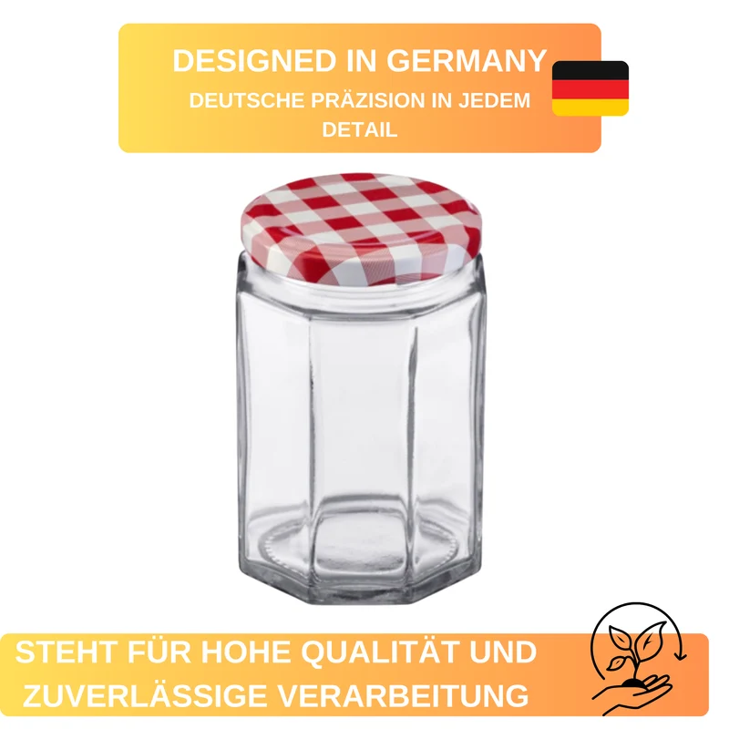 Einmachgläser - Gläser - 6 Gläser - Eckig - 270 ml - ø 63 mm