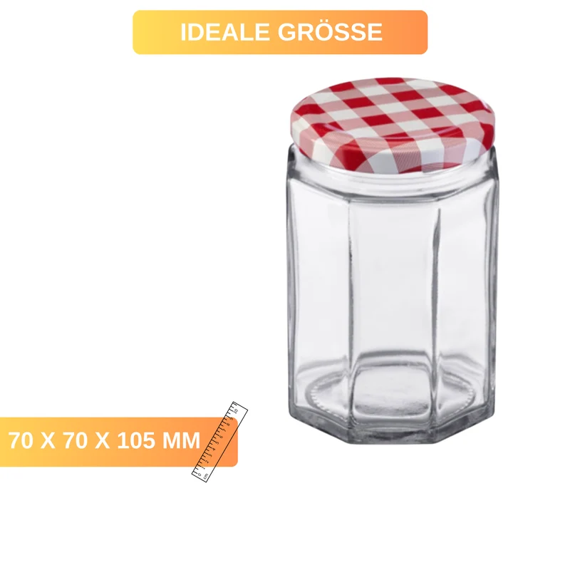 Einmachgläser - Gläser - 6 Gläser - Eckig - 270 ml - ø 63 mm