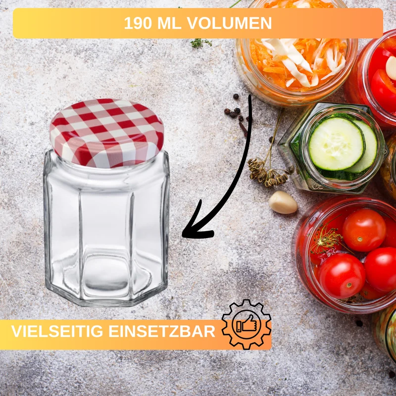 Einmachgläser - Gläser - 6 Gläser - Eckig - 190 ml - ø 58 mm