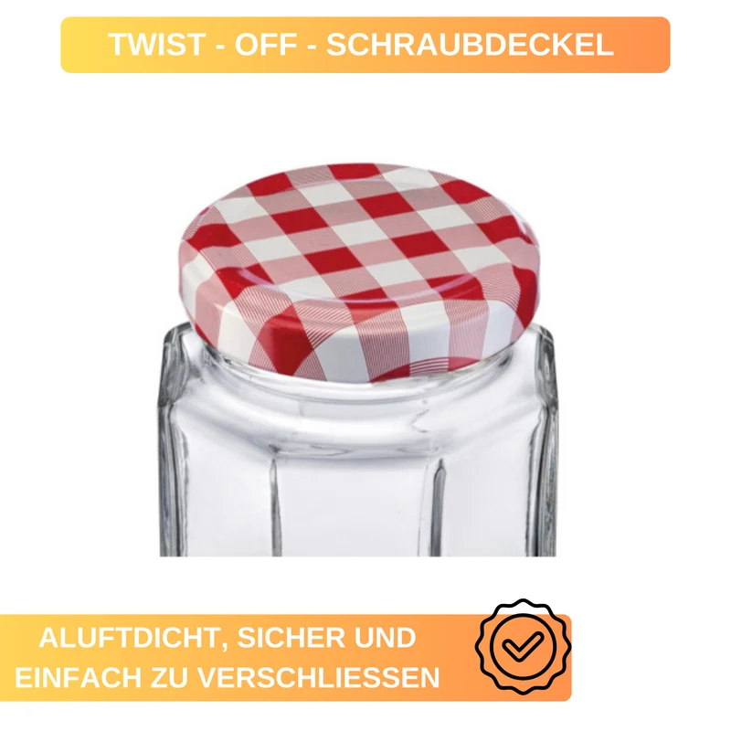 Einmachgläser - Gläser - 6 Gläser - Eckig - 190 ml - ø 58 mm