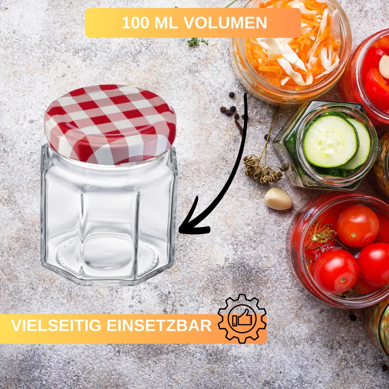 Einmachgläser - Gläser - 6 Gläser - Eckig - 100 ml - ø 53 mm