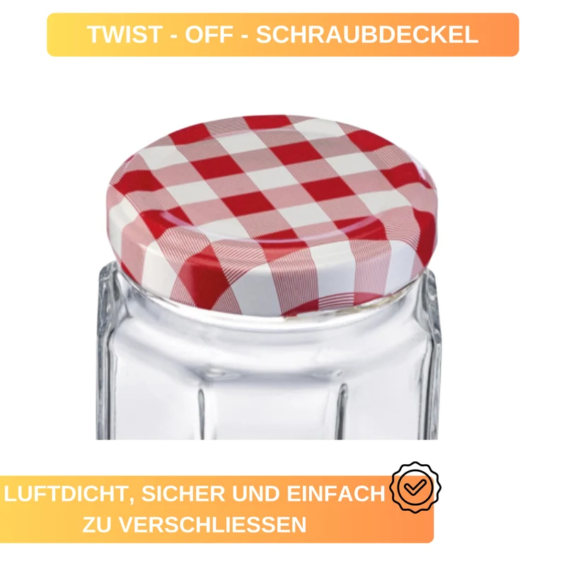 Einmachgläser - Gläser - 6 Gläser - Eckig - 100 ml - ø 53 mm