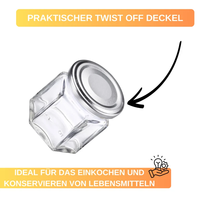 Einmachgläser - Gläser - 8 Gläser - Eckig - 45 ml - ø 43 mm