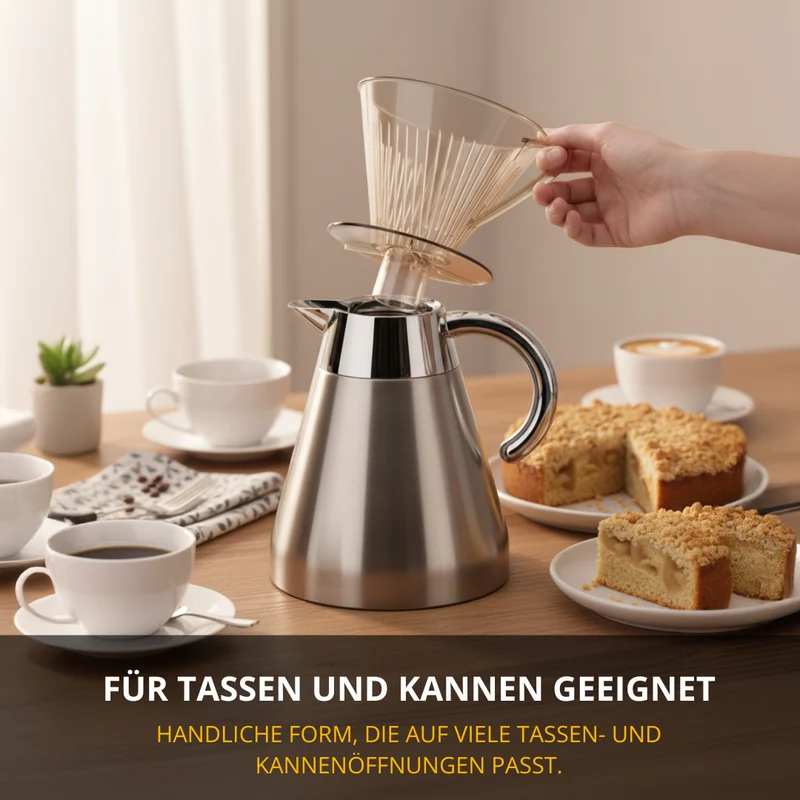 Thiru Permanent-Kaffeefilterhalter – Klar, für Filtergröße 4 – sicherer Halt auf Thermoskannen & Isolierflaschen