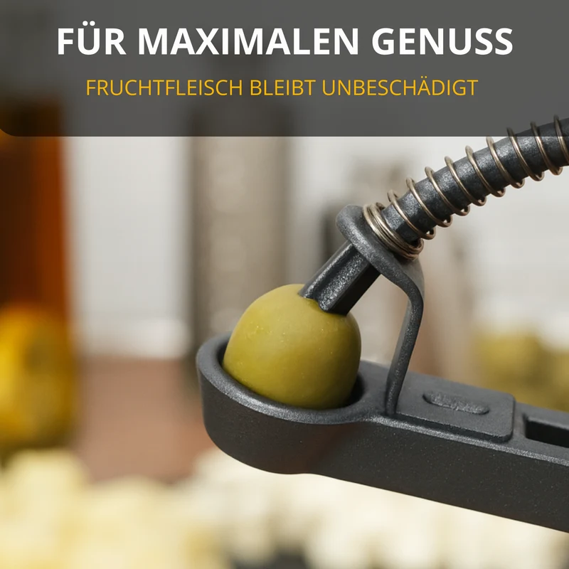 Thiru Olivenentkerner – für kleine & große Oliven, Einhand-Bedienung mit Feder, ergonomischer Griff