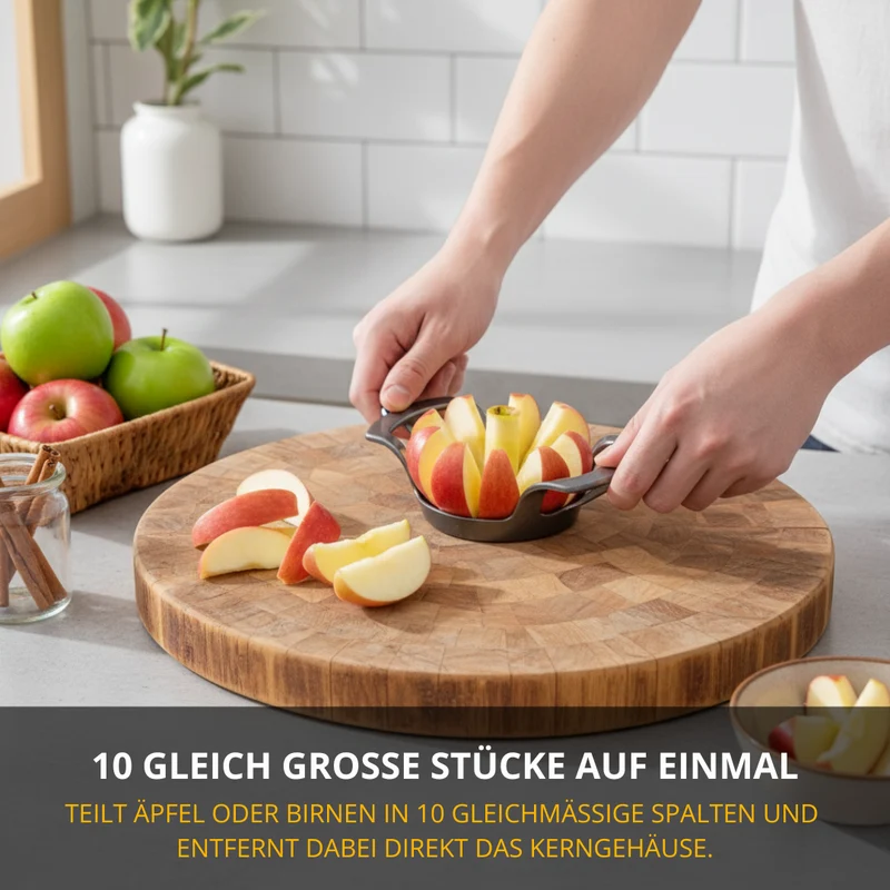 Thiru Obstschneider – Apfel- & Birnenteiler, 10 gleichmäßige Stücke, Kerngehäuse-Entfernung in einem Schritt