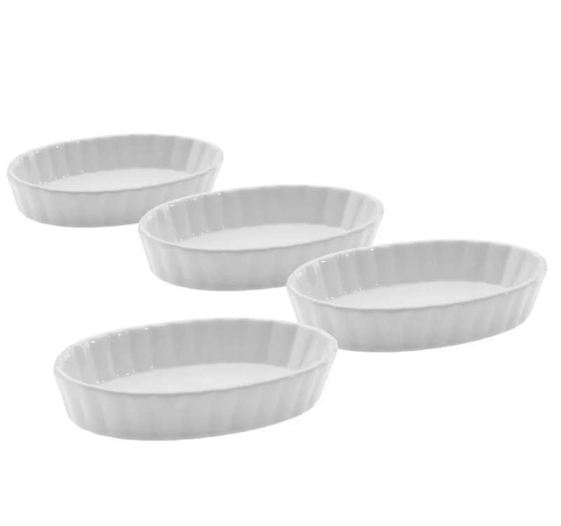 Thiru Porzellanschälchen 4-tlg. – ovale Dessertschalen aus Porzellan, ofenfest bis 250 °C, spülmaschinengeeignet