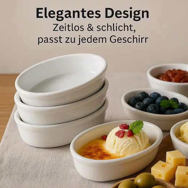 Thiru Porzellanschälchen 4-tlg. – ovale Dessertschalen aus Porzellan, ofenfest bis 250 °C, spülmaschinengeeignet