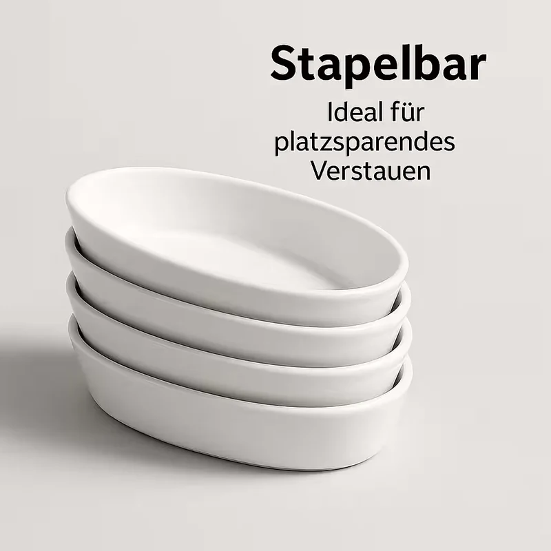 Thiru Porzellanschälchen 4-tlg. – ovale Dessertschalen aus Porzellan, ofenfest bis 250 °C, spülmaschinengeeignet