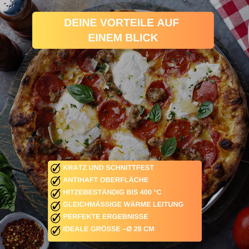 Pizzablech Emaille Ø 28 cm – schnitt- & kratzfest • hitzebeständig bis 400 °C