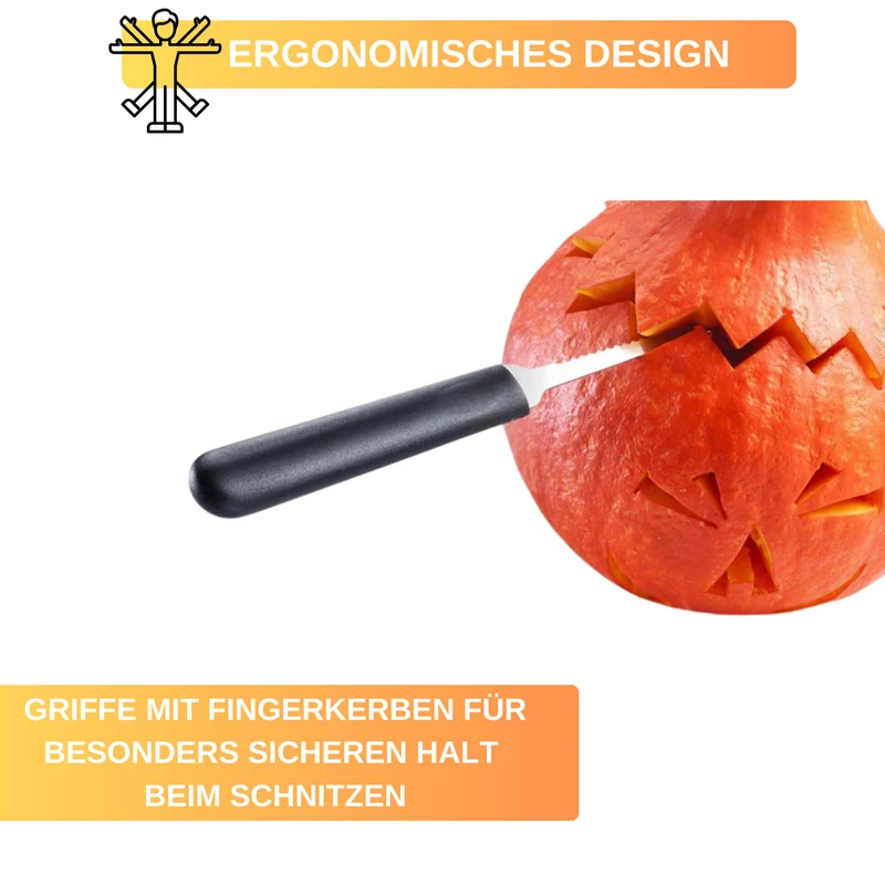 Kürbis Schnitz-Set »Halloween« – 4-tlg. aus Edelstahl • inkl. Schnitzvorlagen & Kunststoffgriffen