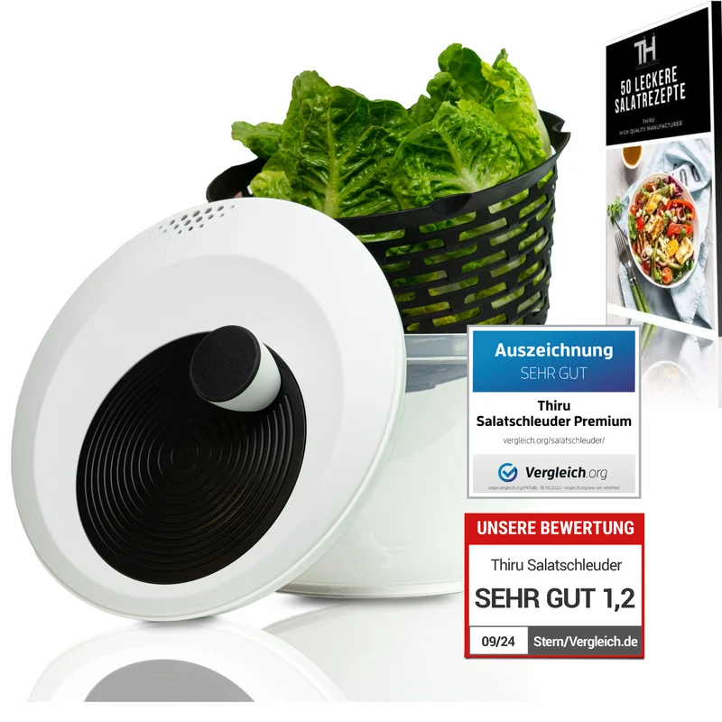 Thiru Salatschleuder 5L- 2in1 Schleuder & Salatschüssel - Ausgezeichnet mit Note sehr gut