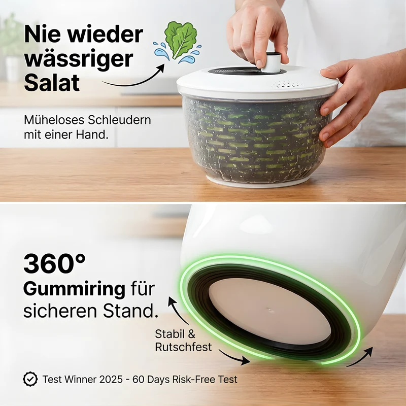 Thiru Salatschleuder 5L- 2in1 Schleuder & Salatschüssel - Ausgezeichnet mit Note sehr gut
