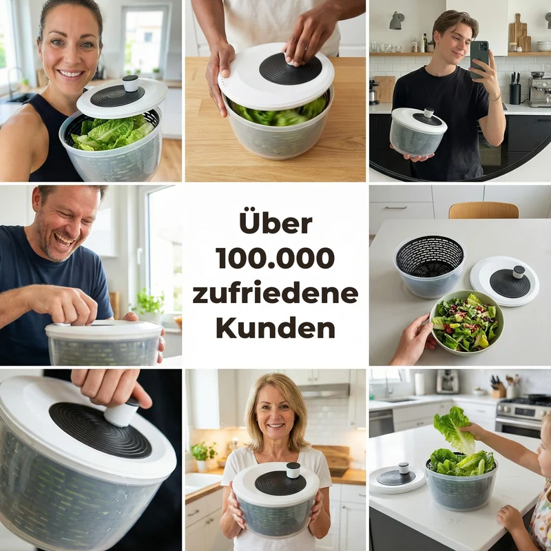 Thiru Salatschleuder 5L- 2in1 Schleuder & Salatschüssel - Ausgezeichnet mit Note sehr gut