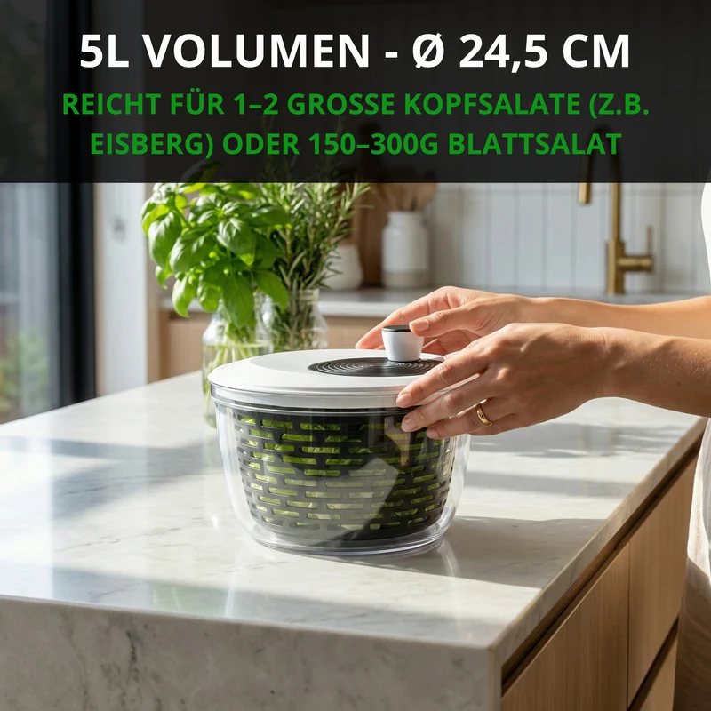 Thiru Salatschleuder 5L- 2in1 Schleuder & Salatschüssel - Ausgezeichnet mit Note sehr gut