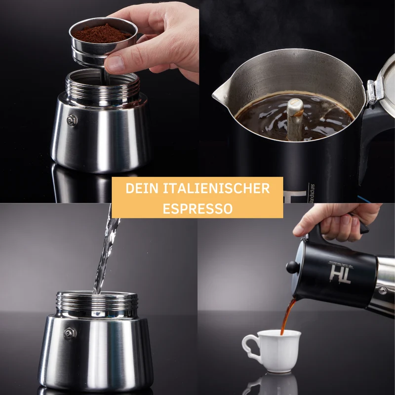 Thiru Espressokocher/ Kaffeekocher Edelstahl - inkl. Toolset