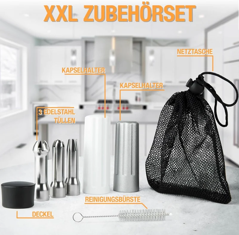 Thiru Sahnespender 500ml inkl. 3 Edelstahl Tüllen - Sahnesyphon mit E-Book