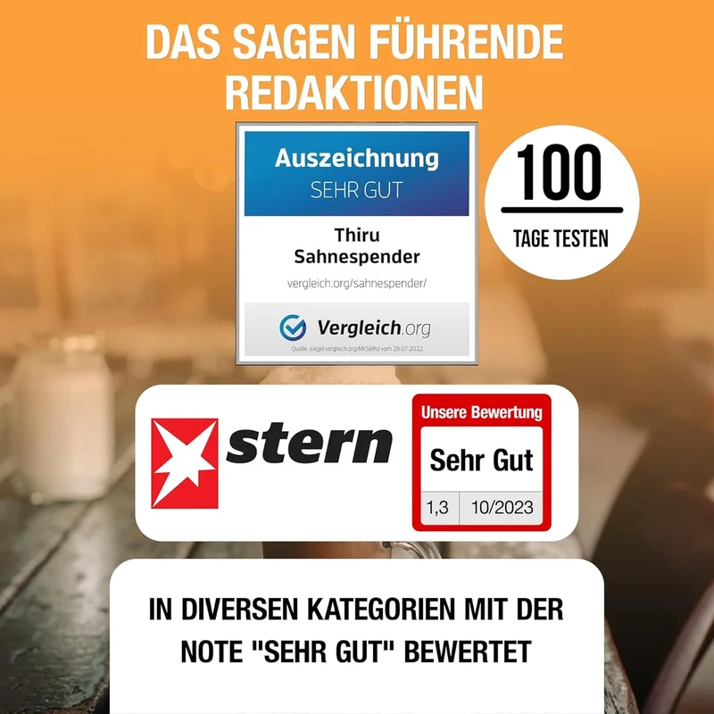 Thiru Sahnespender 500ml inkl. 3 Edelstahl Tüllen - Sahnesyphon mit E-Book