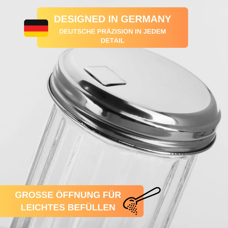 Thiru Zuckerstreuer mit Deckel aus robustem Edelstahl und Klappverschluss