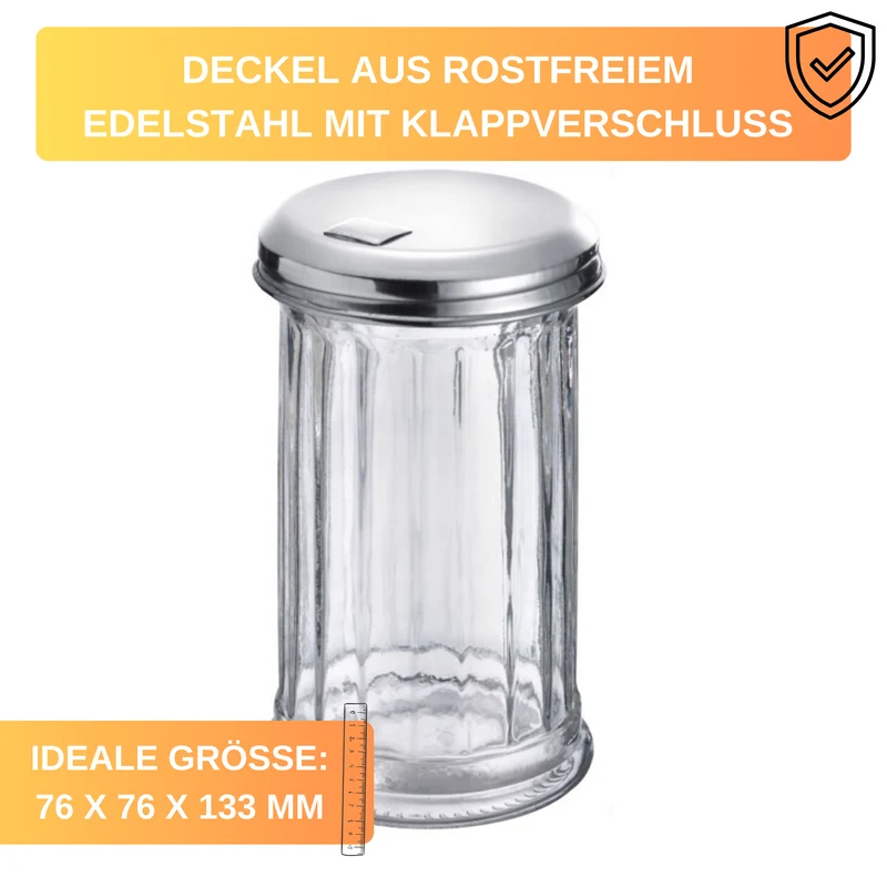 Thiru Zuckerstreuer mit Deckel aus robustem Edelstahl und Klappverschluss