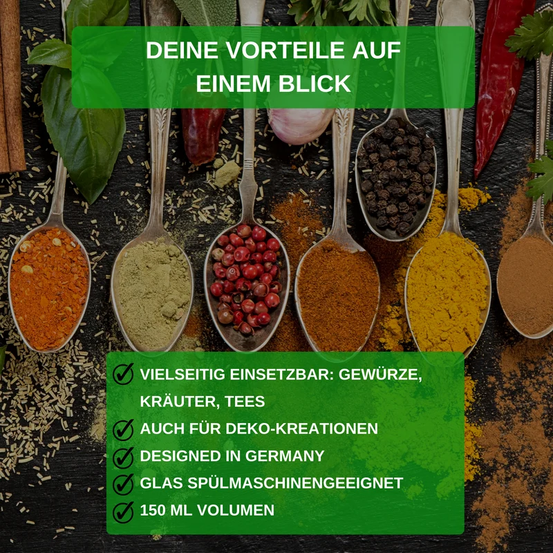 Thiru Gewürzgläser mit Korken 10 Stück - je 150 ml