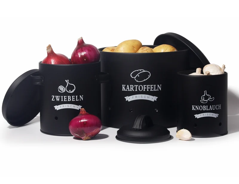 Kartoffel Vorratsdosen Set, Kartoffeltopf im Retro Zwiebeltopf, Vorratsbehälter aus Metall, Kann Kartoffeln für eine Lange Zeit lagern(Set)