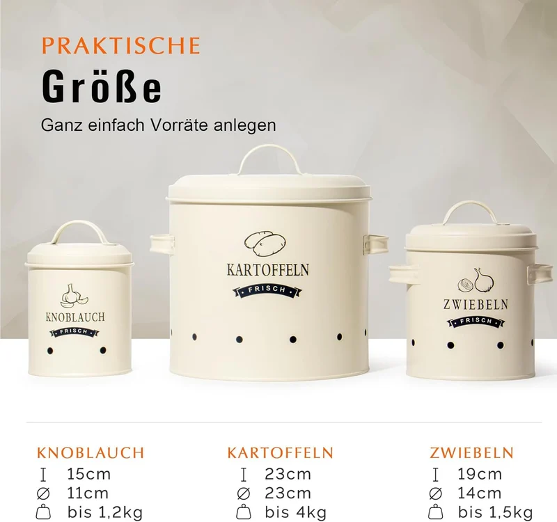 Kartoffel Vorratsdosen Set, Kartoffeltopf im Retro Zwiebeltopf, Vorratsbehälter aus Metall, Kann Kartoffeln für eine Lange Zeit lagern(Set)