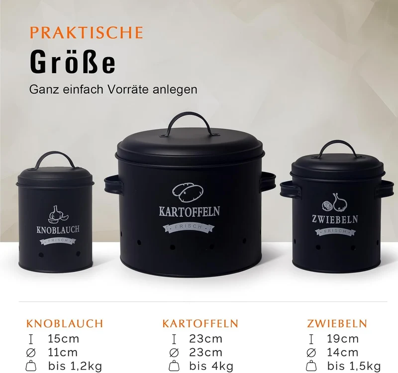 Kartoffel Vorratsdosen Set, Kartoffeltopf im Retro Zwiebeltopf, Vorratsbehälter aus Metall, Kann Kartoffeln für eine Lange Zeit lagern(Set)