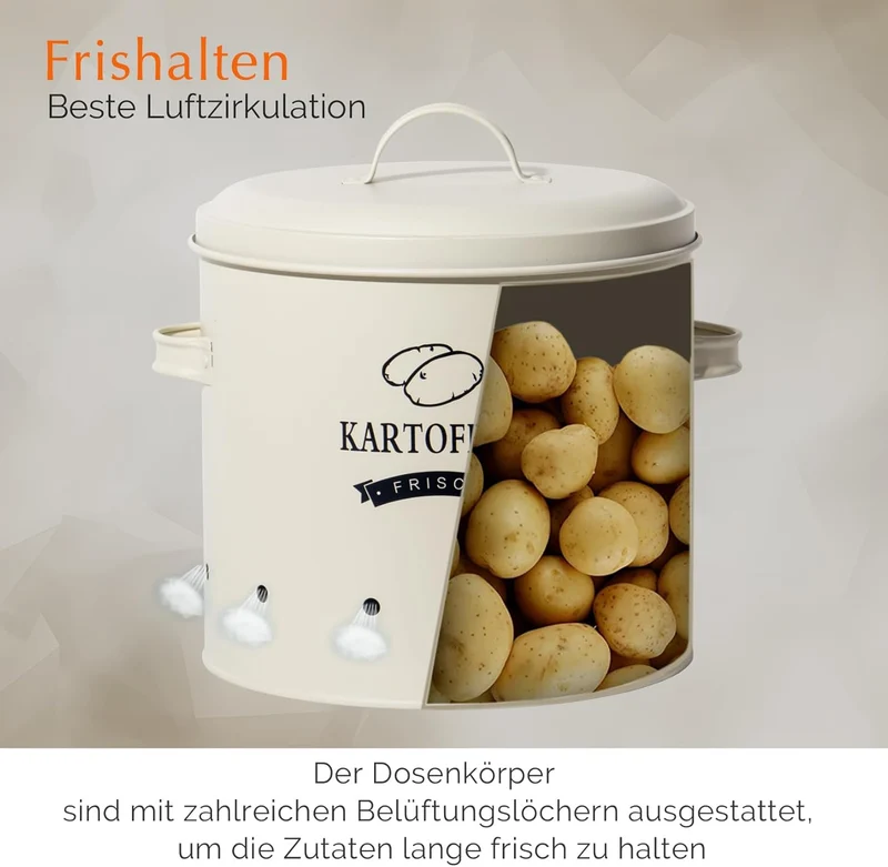 Kartoffel Vorratsdosen Set, Kartoffeltopf im Retro Zwiebeltopf, Vorratsbehälter aus Metall, Kann Kartoffeln für eine Lange Zeit lagern(Set)