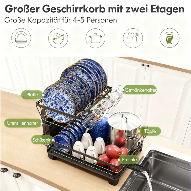 Abtropfgestell Geschirr，Edelstahl-Geschirrabtropfgestell für Küchentheke